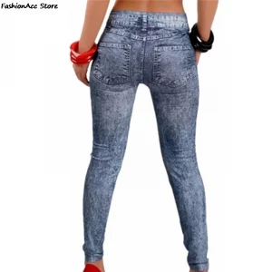 Women Leggings Denim Jeans Pants With Pocket Slim Leggings Women Fitness Blue Black Leggins - Image 3