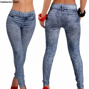 Women Leggings Denim Jeans Pants With Pocket Slim Leggings Women Fitness Blue Black Leggins