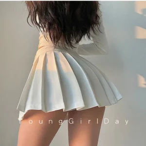 HELIAR Women Pleated Skirt with Shorts Sexy High Waist Irregular White Black A-line Gyaru Tennis extreme Mini Skirt School 2024 - Image 2