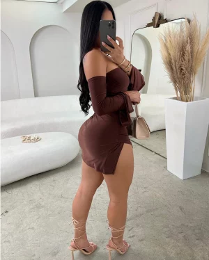 Women Strapless Backless Mini Dress For Women Black Off-shoulder Long Sleeve Bodycon Club Party Dress Clothes - Image 4