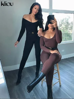 Kliou Autumn Solid Stretchy Bodycon Jumpsuits Women Slim Casual Skinny Streetwear Active Fitness Sporty Work Out Rompers - Image 5