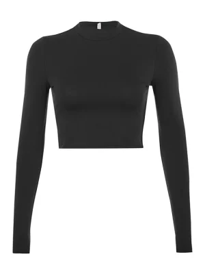 Solid Basic Long Sleeve Womens Tshirt Casual Black White Fashion Crop Top T Shirt Ladies Fashion Korean Tee Shirt - Image 6