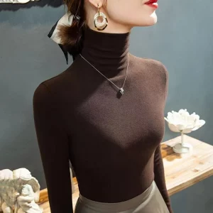 2023 Fashion Autumn Winter Female Turtleneck Fleece Stretch Shirt Women Long Sleeve T-shirt Warm Basic Pullover Bottoming Tops - Image 4