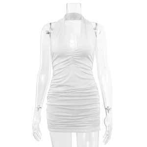 Sexy Deep V Evening Party Sleeveless Backlss Dress 2024 Summer Short White Halter Dresses Women Tight Club Mini Dress Clubwear - Image 5
