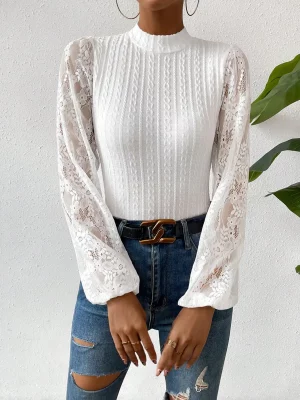 2024 New Fashion Versatile Women's jumpsuit Elegant Slim Fit Round Neck Lace Long Sleeve jumpsuit Available in Multiple Colors - Image 3