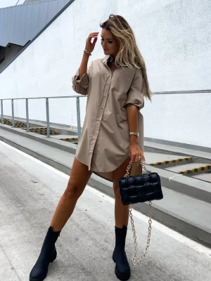 Women's Solid Color Button Front Shirt Dress - Casual Long Sleeve Lapel Dress for Spring & Fall - Image 3