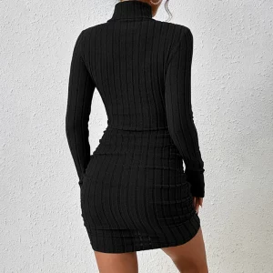 New Solid Dresses Autumn Winter Women Long Sleeves Turtleneck Sexy Bodycon Sheath Mini Dress Club Elegant Party Knitted Dresses - Image 5