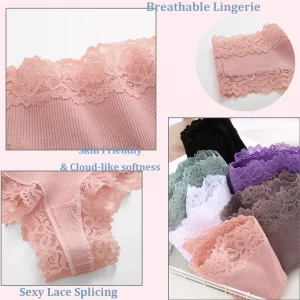 3PCS Lace Seamless Cotton Panties Ribbed Brazilian Pants Low Waist Women Panties Breathable Girls Underwear Plus Size Lingerie - Image 5