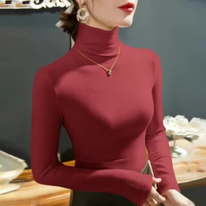 2023 Fashion Autumn Winter Female Turtleneck Fleece Stretch Shirt Women Long Sleeve T-shirt Warm Basic Pullover Bottoming Tops - Image 5