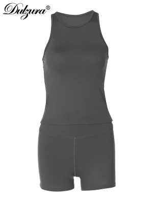 Dulzura Matching Suit 2024 Spring For Women Sexy Bra Top Vest Camisole Tank Shorts Solid Pure Y2K Club Vocation Co Ords Set - Image 6