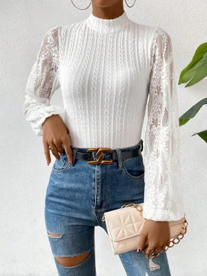 2024 New Fashion Versatile Women's jumpsuit Elegant Slim Fit Round Neck Lace Long Sleeve jumpsuit Available in Multiple Colors - Image 4