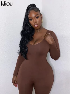 Kliou Autumn Solid Stretchy Bodycon Jumpsuits Women Slim Casual Skinny Streetwear Active Fitness Sporty Work Out Rompers - Image 6