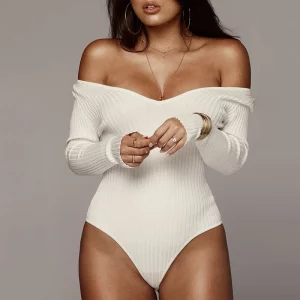 Sexy Bodys Solid Color Off Shoulder Bodysuit Skinny Long Sleeve Bodysuits Woman Clothes Chic Mujer Autumn Tops Women Y2k боди