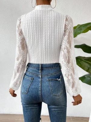 2024 New Fashion Versatile Women's jumpsuit Elegant Slim Fit Round Neck Lace Long Sleeve jumpsuit Available in Multiple Colors - Image 2