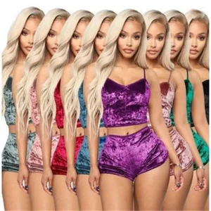 Sexy Two-piece Suit Tie Bow Wide Leg Short Pant Casual Pajama Women Clothing Short New In Matching Sets Camisole Crop Top Solid