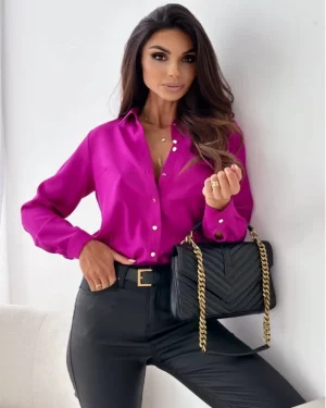 Women Elegant Solid Chiffon Blouse Spring Summer Casual Long Sleeve V Neck Loose Shirt Office Lady Tunics Oversized Tops 2024 - Image 5