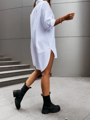 Women's Solid Color Button Front Shirt Dress - Casual Long Sleeve Lapel Dress for Spring & Fall - Image 2
