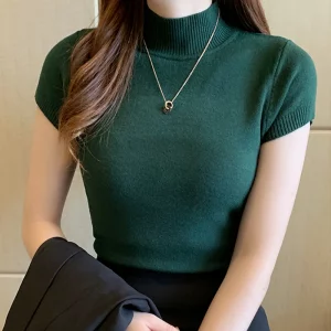 Casual Women Clothing Korean Knitted Women Top Blusas Mujer De Moda Spring Summer New Solid Slim Turtleneck Blouse Blusas 8622 - Image 4