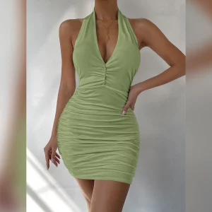 Sexy Deep V Evening Party Sleeveless Backlss Dress 2024 Summer Short White Halter Dresses Women Tight Club Mini Dress Clubwear - Image 2