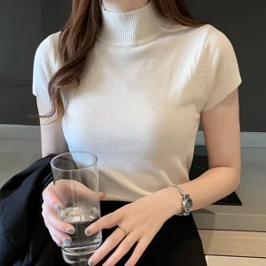 Casual Women Clothing Korean Knitted Women Top Blusas Mujer De Moda Spring Summer New Solid Slim Turtleneck Blouse Blusas 8622 - Image 2