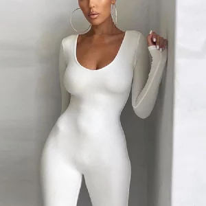 Kliou Autumn Solid Stretchy Bodycon Jumpsuits Women Slim Casual Skinny Streetwear Active Fitness Sporty Work Out Rompers