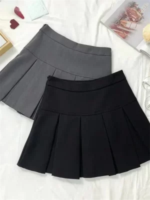 Vintage Gray Pleated Skirt Women Kawaii High Waist Mini Skirts Korean Fashion School Uniform Harajuku Streetwear Spring - Image 4