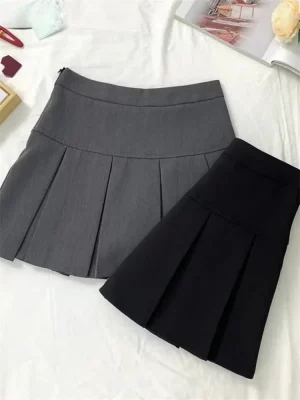 Vintage Gray Pleated Skirt Women Kawaii High Waist Mini Skirts Korean Fashion School Uniform Harajuku Streetwear Spring - Image 5