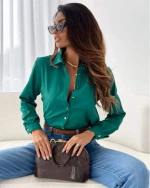Women Elegant Solid Chiffon Blouse Spring Summer Casual Long Sleeve V Neck Loose Shirt Office Lady Tunics Oversized Tops 2024 - Image 3