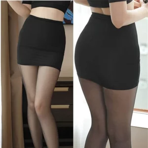 Elastic Wrap Mini Skirt for Women High Wiast Sexy Short White Black Long Tight Silk Pencil Skirts See Through Nightwear Clubwear - Image 2