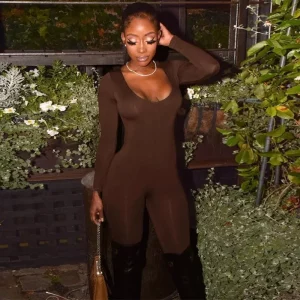 Dulzura Women 2024 Autumn Winter Long Sleeve Bodycon Streetwear Jumpsuit Overall One Piece Outfit Wholesale Items for Business - Image 5