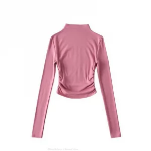 Fall Winter Women Long Sleeve Turtleneck T Shirts Ribbed Tight Knit Sexy Slim Fitted Casual Basic Tee Crop Tops Cropped T-Shirt - Image 2