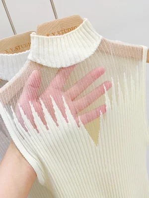 Mesh Knitted Top Women Y2K Tank Top Half Neck Vest Female Sleeveless Sweater Chic Cut Out Streetwear Solid Skinny Tube Top - Image 6