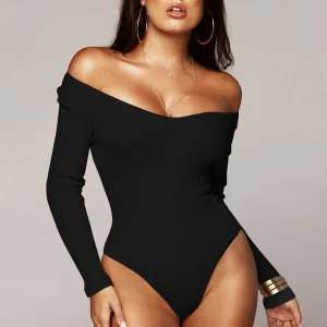 Sexy Bodys Solid Color Off Shoulder Bodysuit Skinny Long Sleeve Bodysuits Woman Clothes Chic Mujer Autumn Tops Women Y2k боди - Image 4